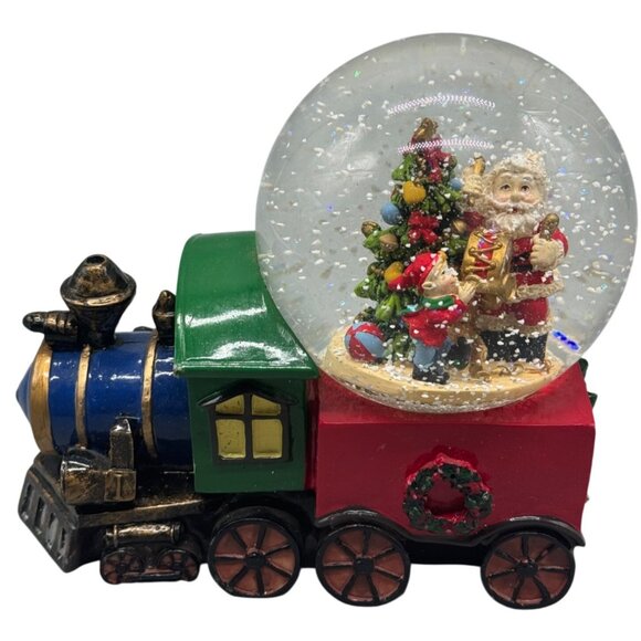 VTG Christmas Santa Claus a Train Glass Waterglobe Christmas Tree Elf READ - Picture 1 of 7